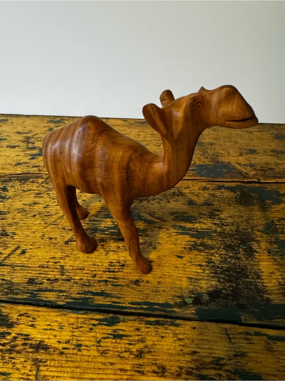 Hand-Carved Wooden Camel Figurine - Brown